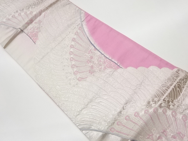 JAPANESE KIMONO / VINTAGE FUKURO OBI / WOVEN ABSTRACT FEATHERS